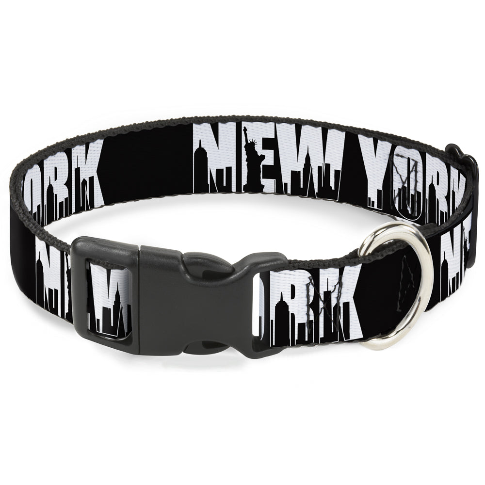 Plastic Clip Collar - NEW YORK Bold/Skyline Silhouette Black/White/Black Plastic Clip Collars Buckle-Down