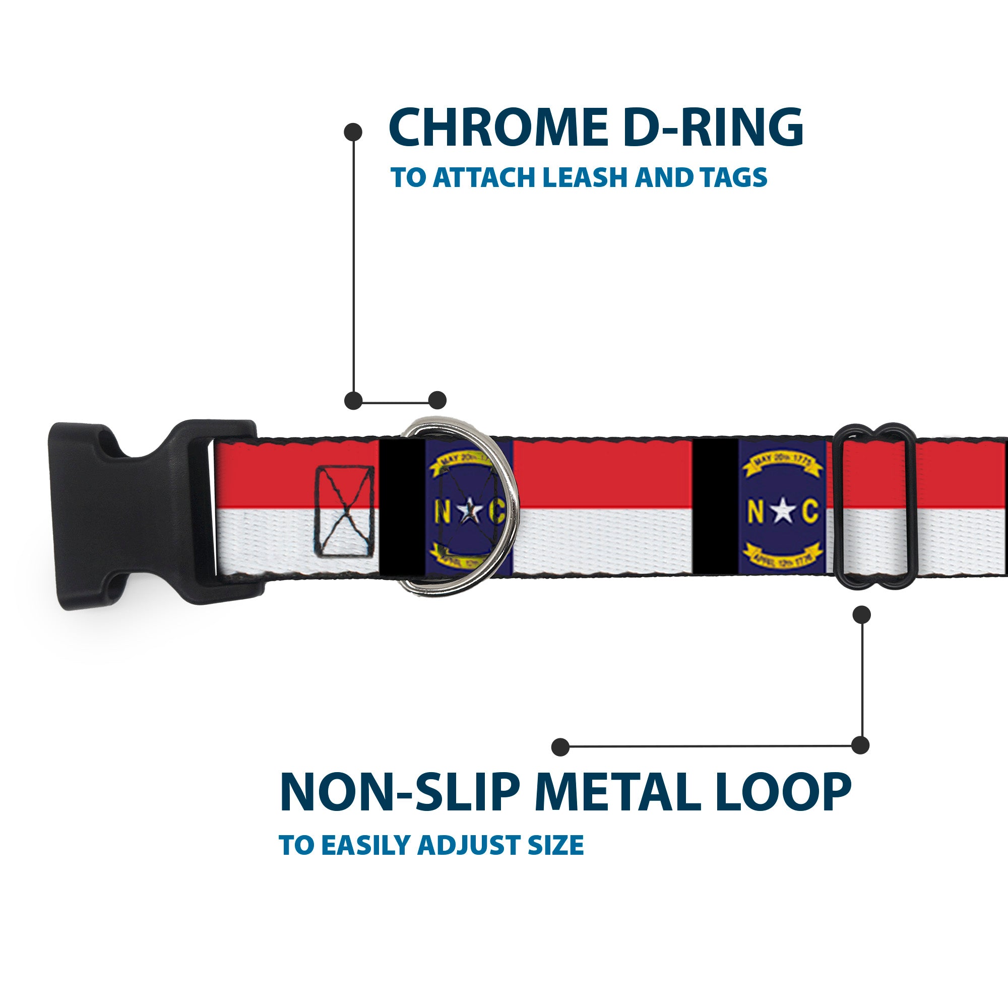 Plastic Clip Collar - North Carolina Flag/Black Plastic Clip Collars Buckle-Down