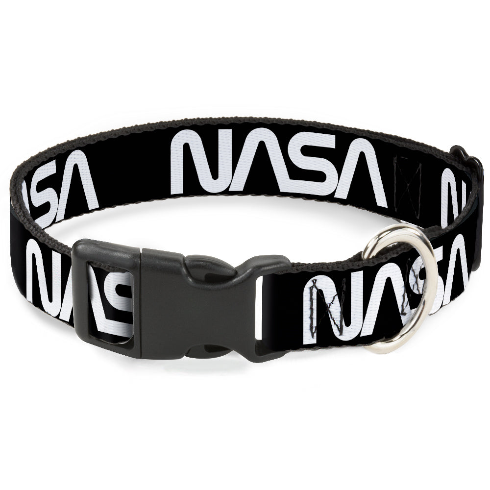 Plastic Clip Collar - NASA Text Black/White Plastic Clip Collars Buckle-Down