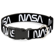 Plastic Clip Collar - NASA Text Black/White Plastic Clip Collars Buckle-Down