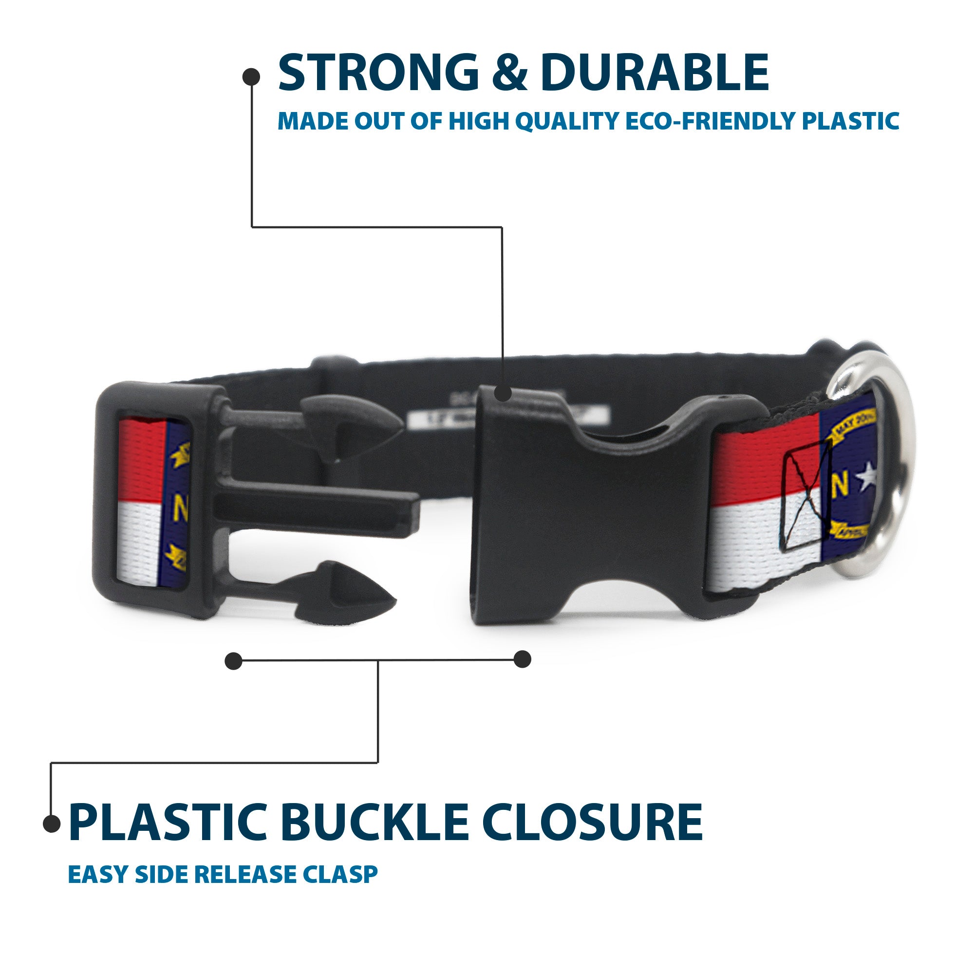 Plastic Clip Collar - North Carolina Flag Continuous Repeat Plastic Clip Collars Buckle-Down