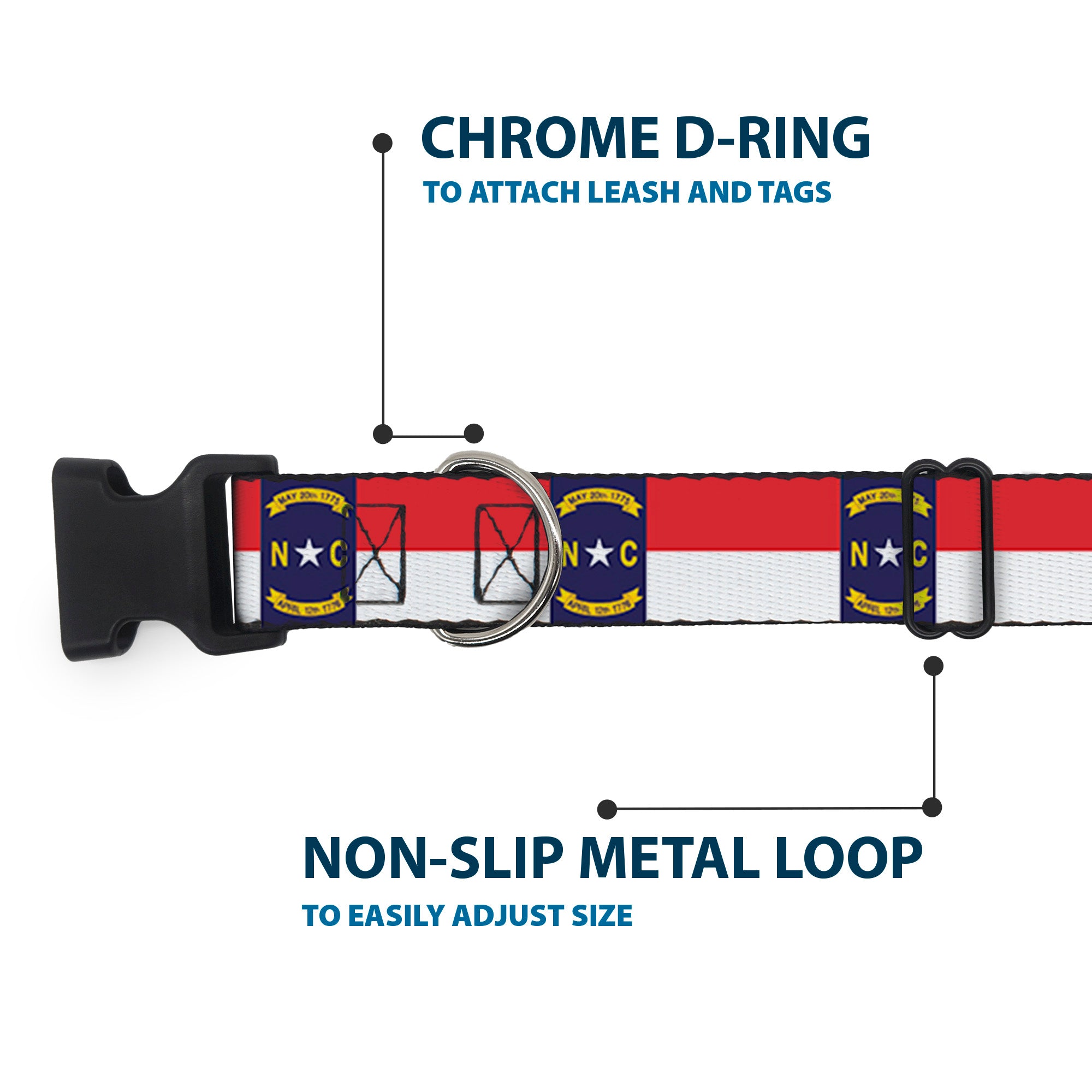 Plastic Clip Collar - North Carolina Flag Continuous Repeat Plastic Clip Collars Buckle-Down