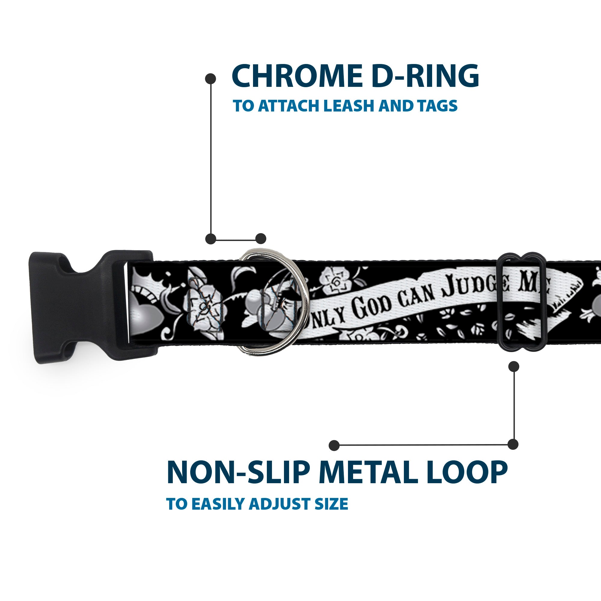 Plastic Clip Collar - Only God Can Judge Me Black/White Plastic Clip Collars Buckle-Down