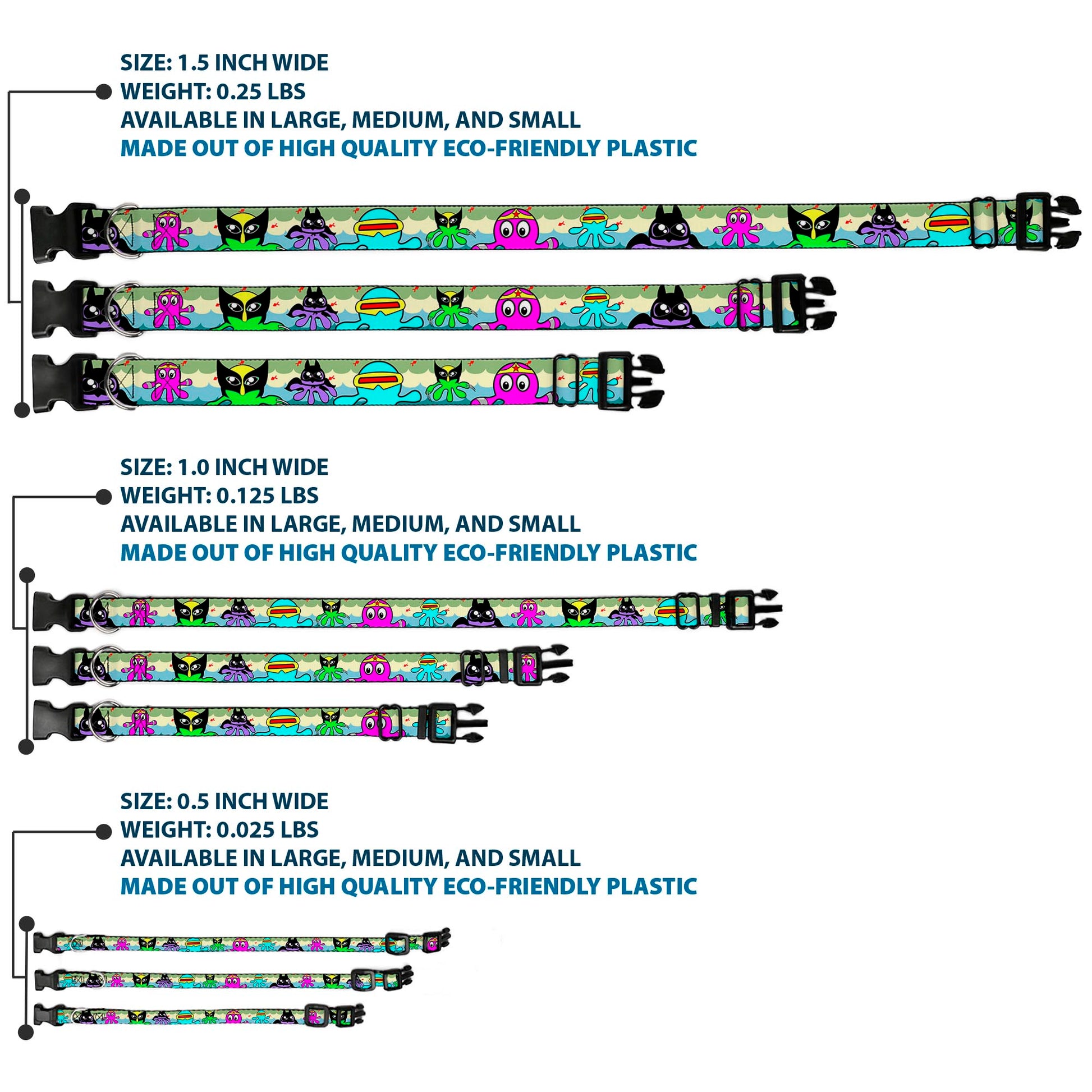 Plastic Clip Collar - Octopus Superhero Cartoon Plastic Clip Collars Buckle-Down