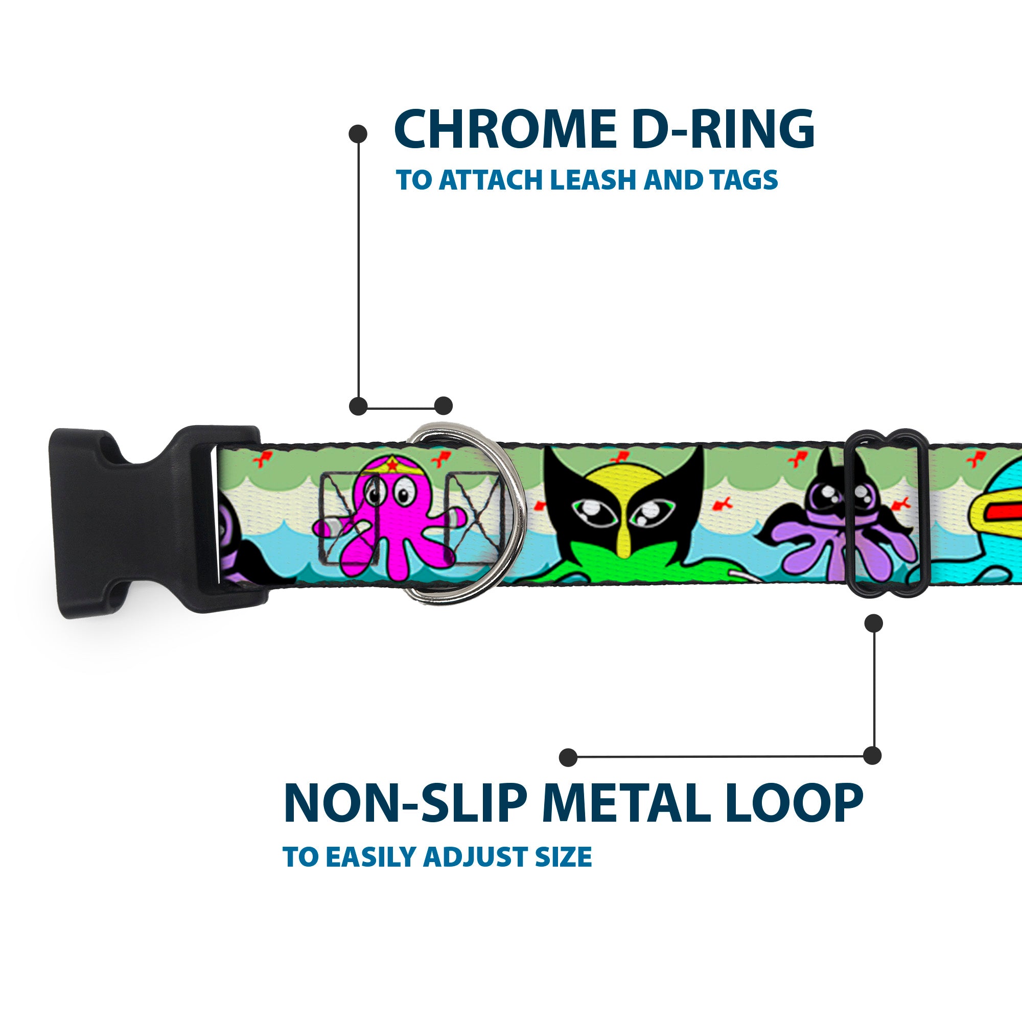 Plastic Clip Collar - Octopus Superhero Cartoon Plastic Clip Collars Buckle-Down