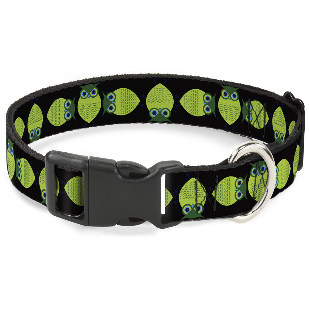 Plastic Clip Collar - Owls Spin Black/Green Plastic Clip Collars Buckle-Down