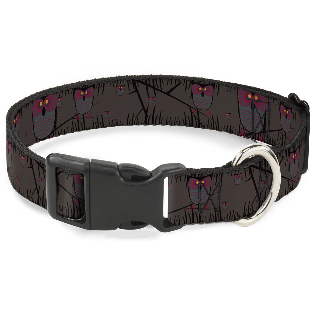 Plastic Clip Collar - Owls in Trees Purple Plastic Clip Collars Buckle-Down