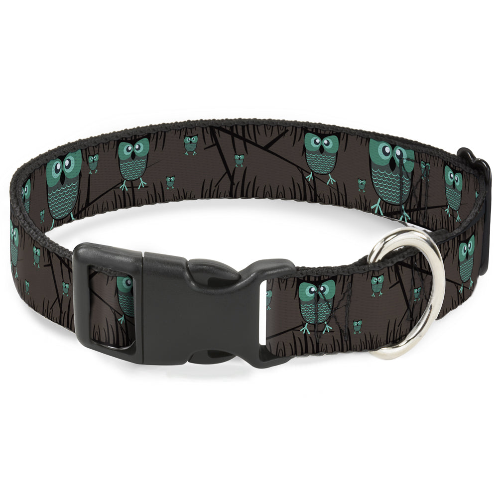 Plastic Clip Collar - Owls in Trees Turquoise Plastic Clip Collars Buckle-Down