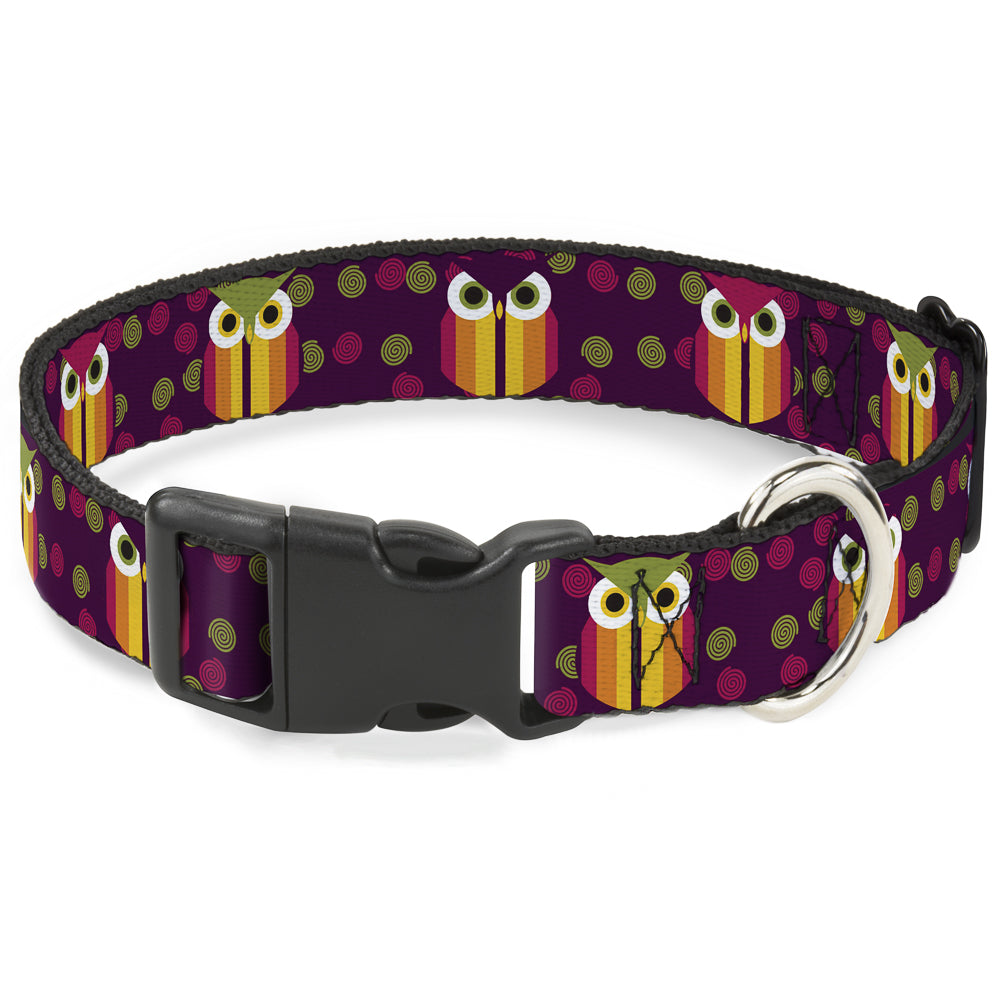 Plastic Clip Collar - Owls Striped w/Swirls Purple Plastic Clip Collars Buckle-Down