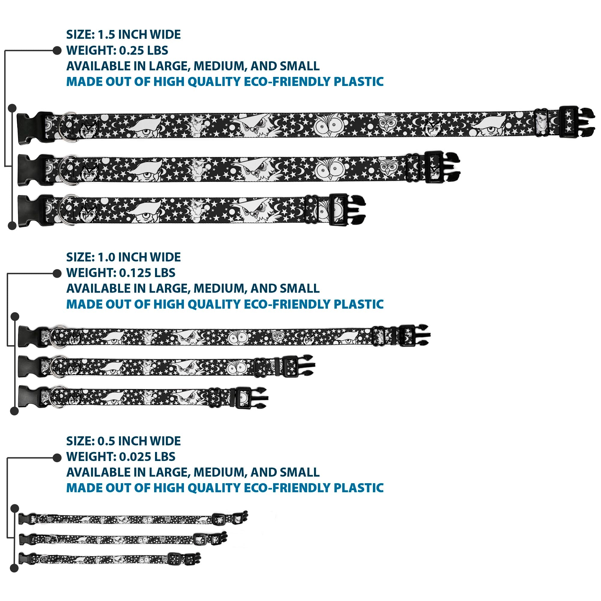 Plastic Clip Collar - Owl Expressions Black/White Plastic Clip Collars Buckle-Down
