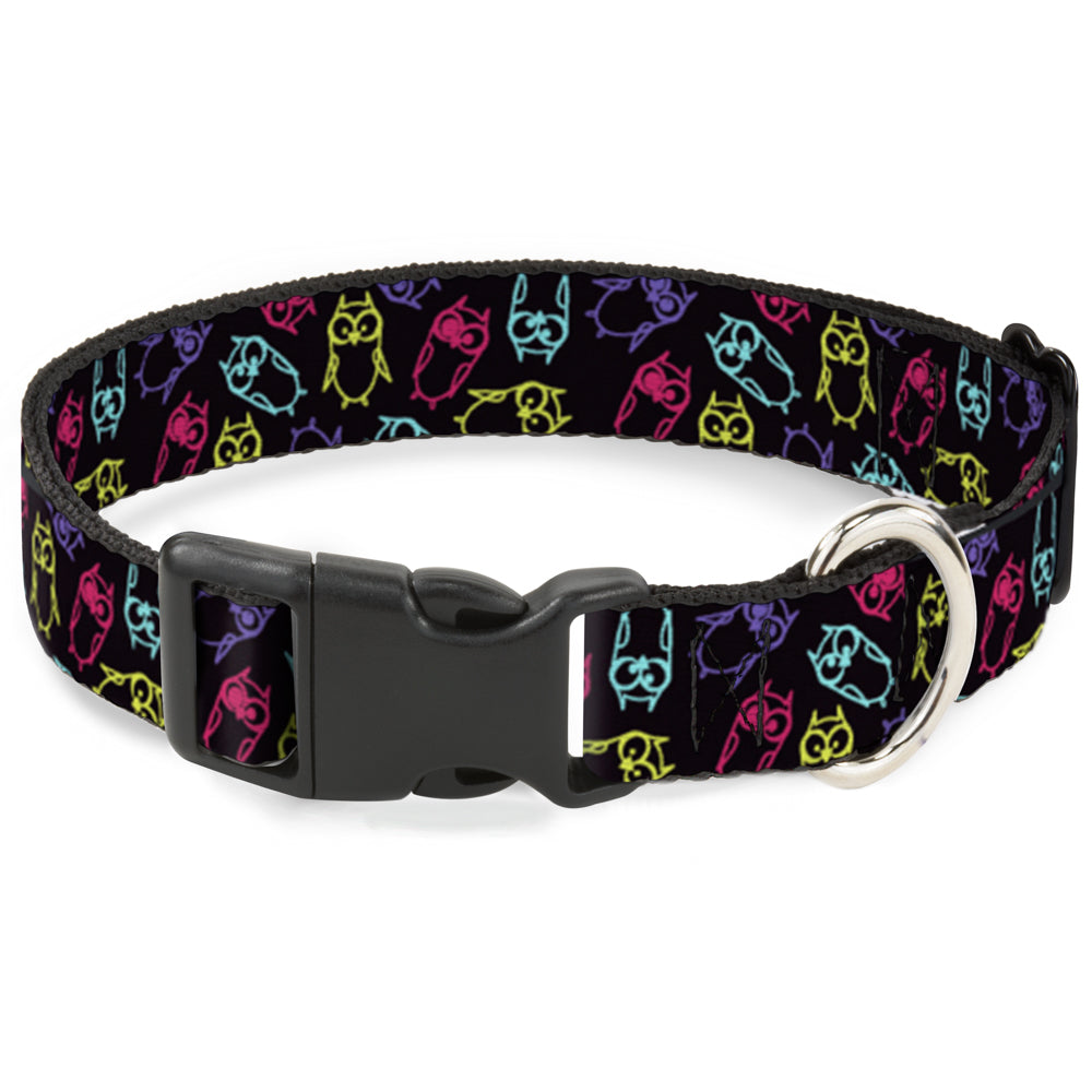 Plastic Clip Collar - Owl Sketch Black/Multi Color Plastic Clip Collars Buckle-Down