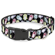 Plastic Clip Collar - Owl Sketch Black/White/Multi Color Plastic Clip Collars Buckle-Down