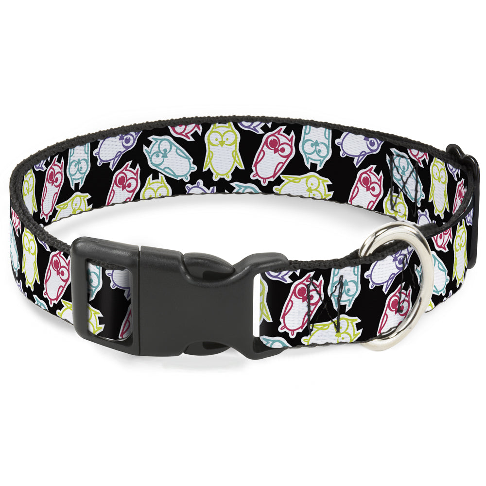 Plastic Clip Collar - Owl Sketch Black/White/Multi Color Plastic Clip Collars Buckle-Down