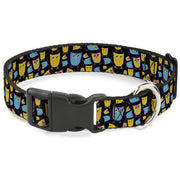 Plastic Clip Collar - Owls Black/Multi Neon Plastic Clip Collars Buckle-Down