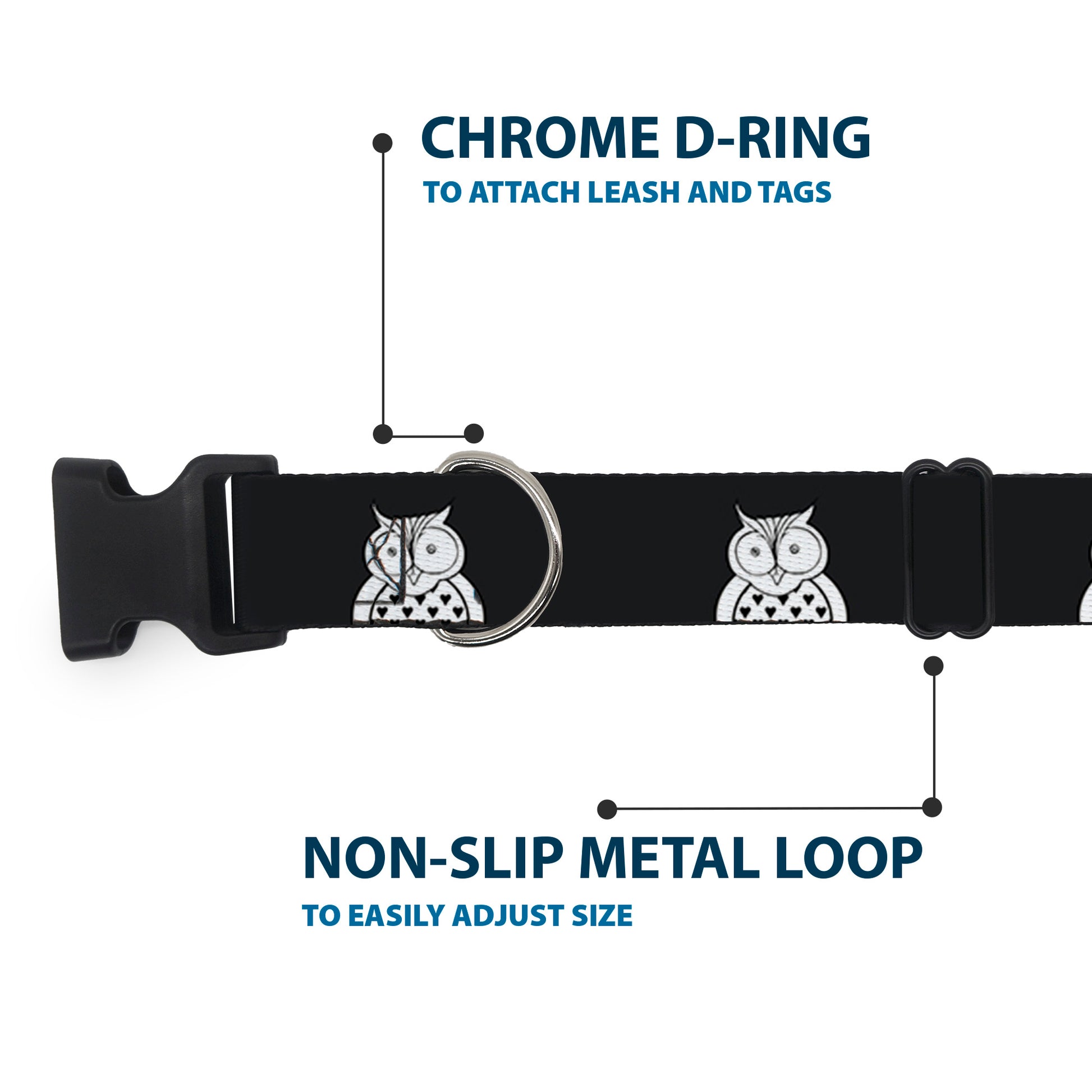 Plastic Clip Collar - Owls Black/White1 Plastic Clip Collars Buckle-Down