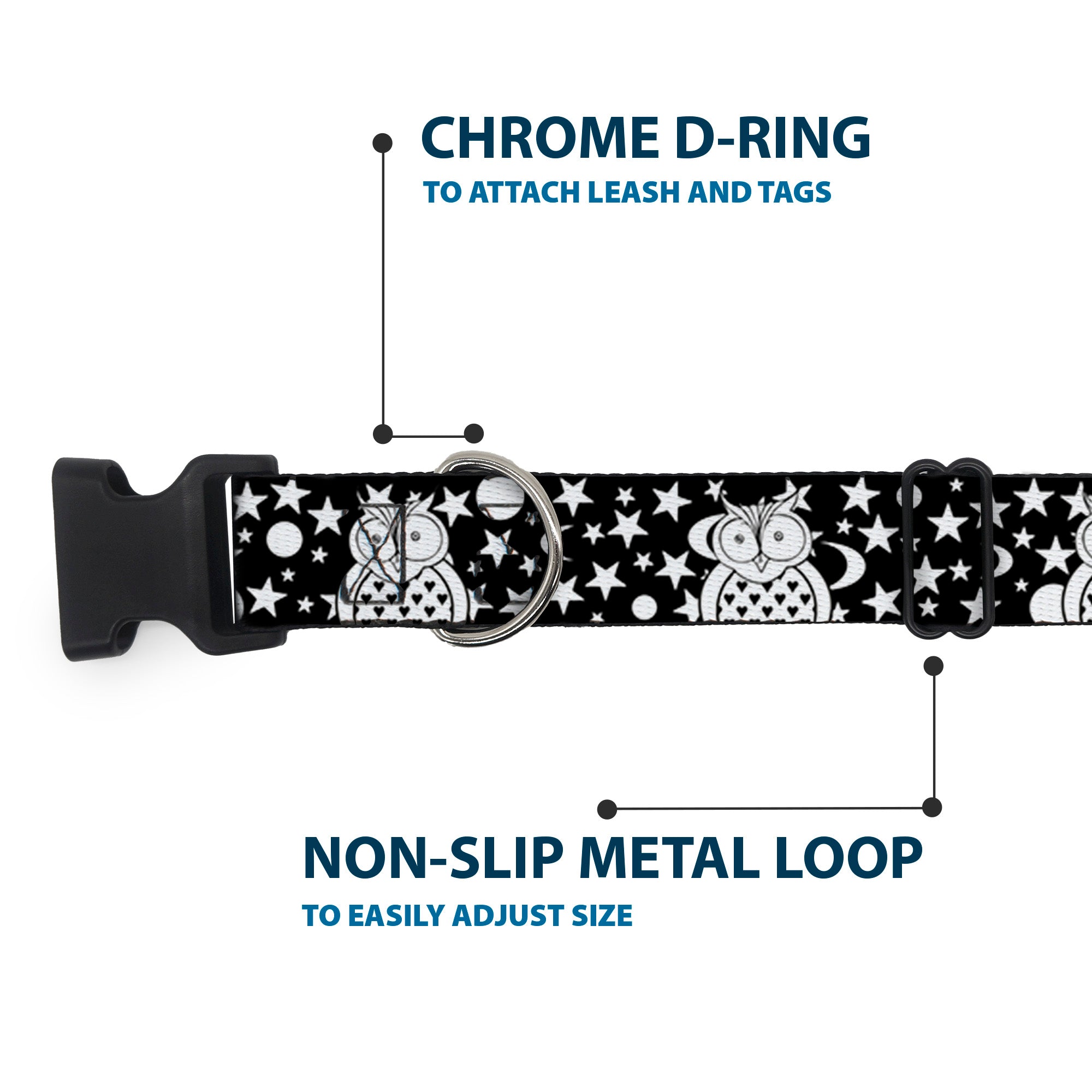 Plastic Clip Collar - Owls Black/White3 Plastic Clip Collars Buckle-Down