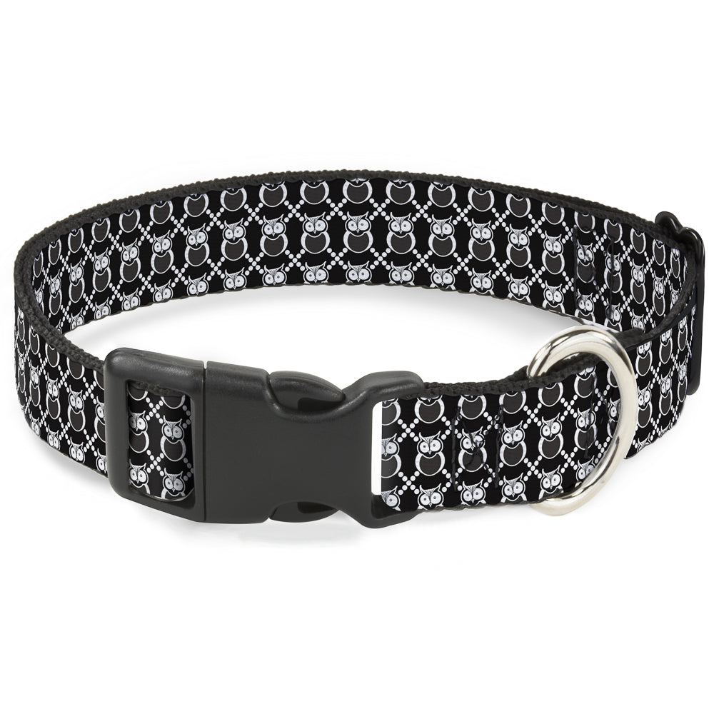 Plastic Clip Collar - Owls Monogram Black/White Plastic Clip Collars Buckle-Down