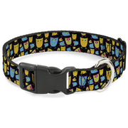 Plastic Clip Collar - Owls w/Outline Black/Multi Neon Plastic Clip Collars Buckle-Down