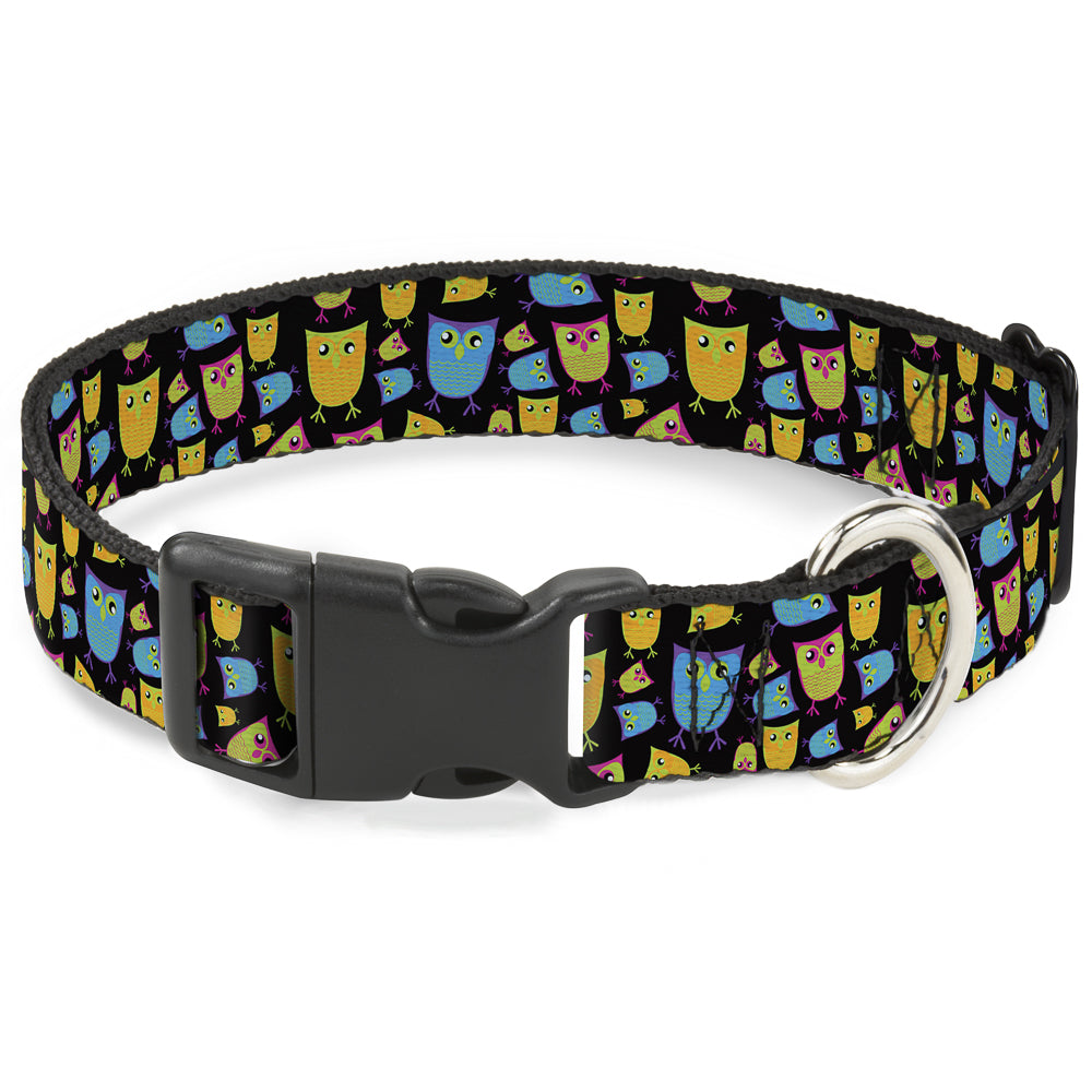 Plastic Clip Collar - Owls w/Outline Black/Multi Neon Plastic Clip Collars Buckle-Down