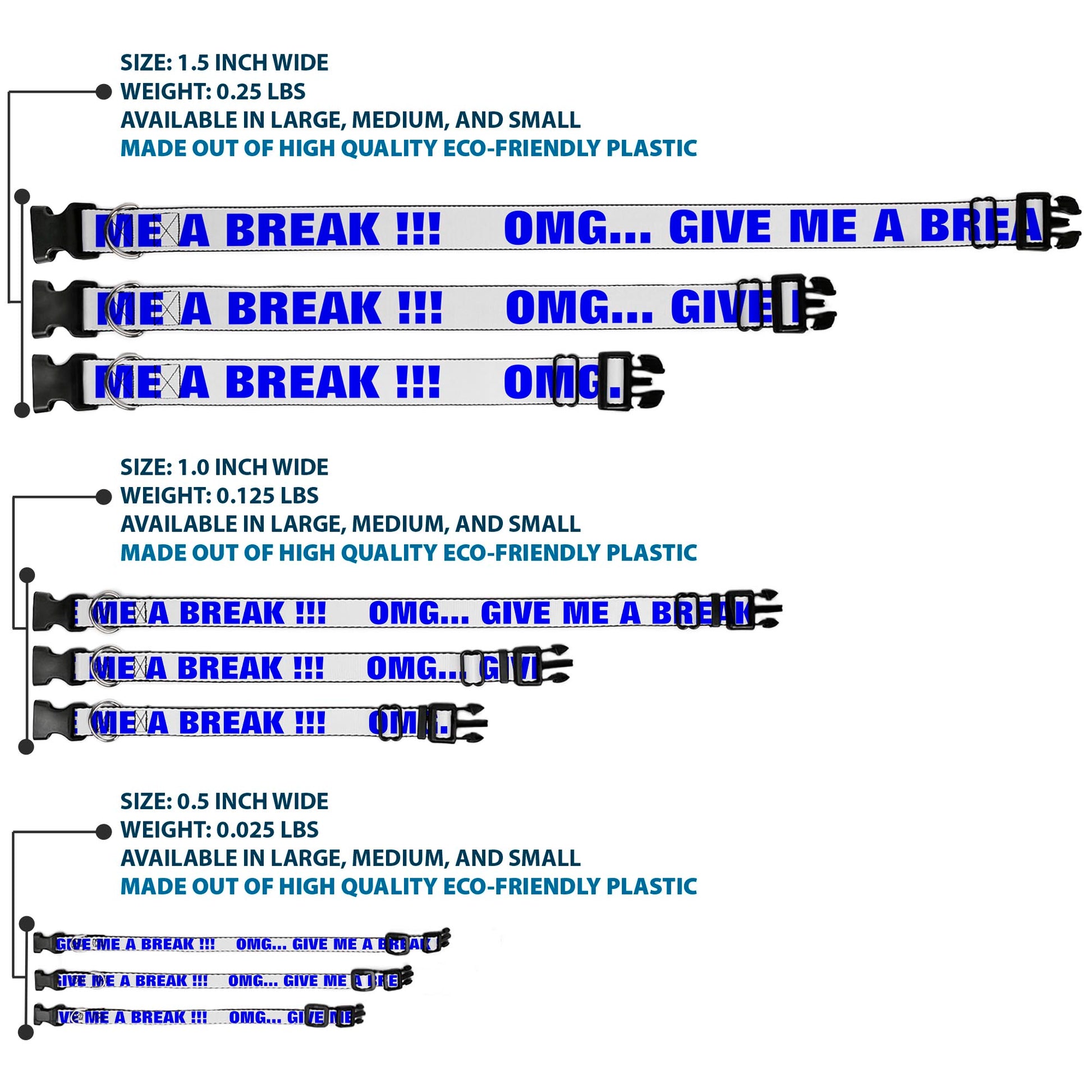 Plastic Clip Collar - OMGâ€¦GIVE ME A BREAK!!! White/Royal Plastic Clip Collars Buckle-Down