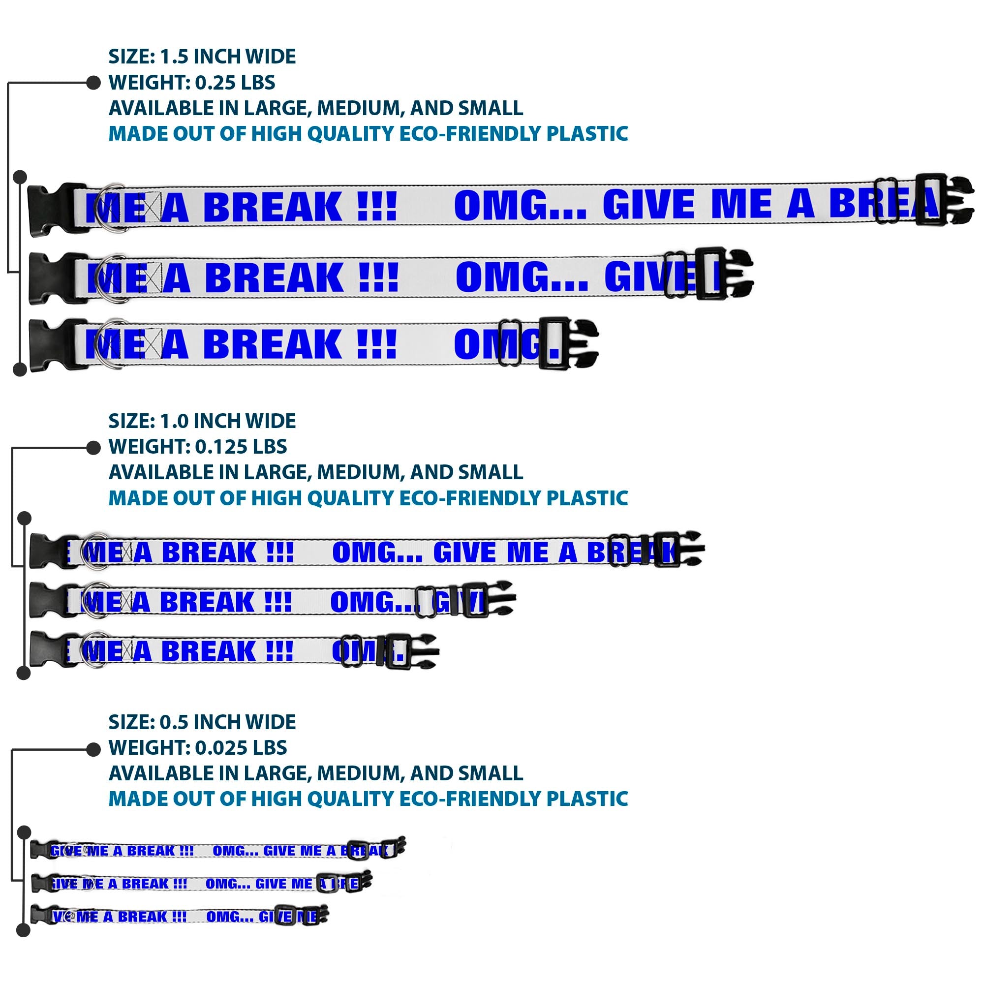 Plastic Clip Collar - OMGâ€¦GIVE ME A BREAK!!! White/Royal Plastic Clip Collars Buckle-Down