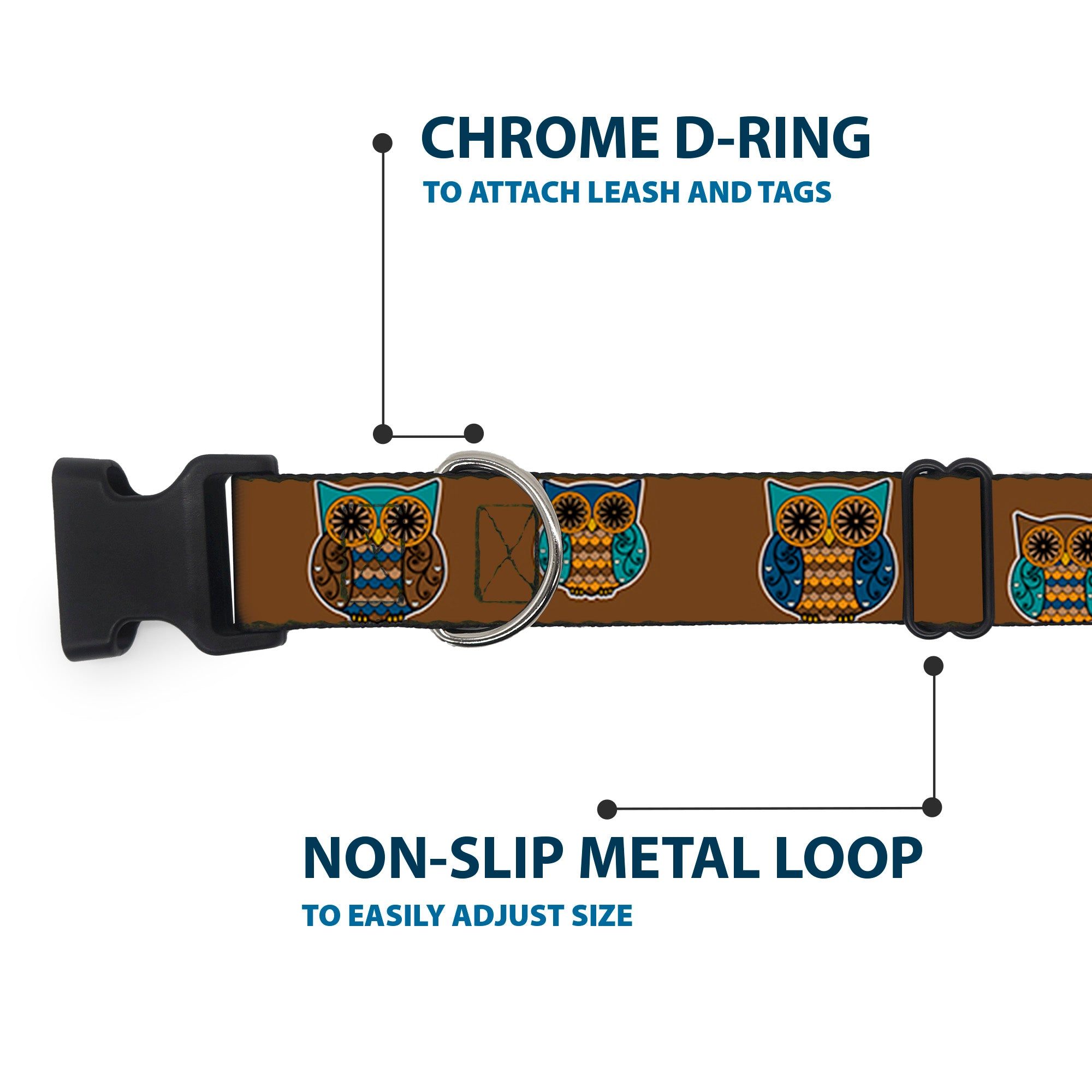 Plastic Clip Collar - Owls Brown/Pastel Plastic Clip Collars Buckle-Down