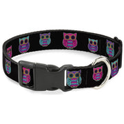 Plastic Clip Collar - Owls Black/Fuchsia/Purple/Turquoise Plastic Clip Collars Buckle-Down
