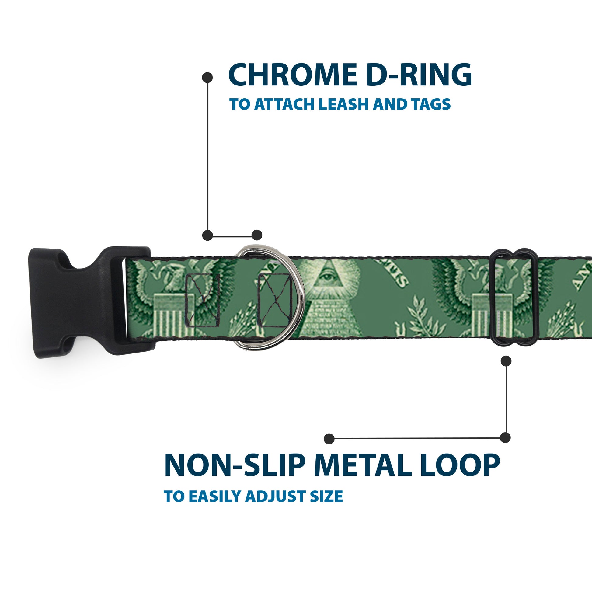 Plastic Clip Collar - One Dollar Bill Pyramid/Bald Eagle Plastic Clip Collars Buckle-Down