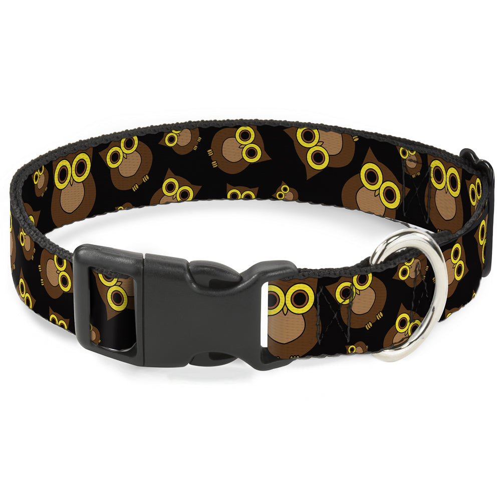 Plastic Clip Collar - Owls Scattered Black/Brown/Yellow Plastic Clip Collars Buckle-Down