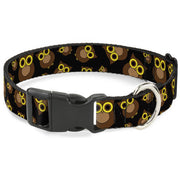 Plastic Clip Collar - Owls Scattered Black/Brown/Yellow Plastic Clip Collars Buckle-Down