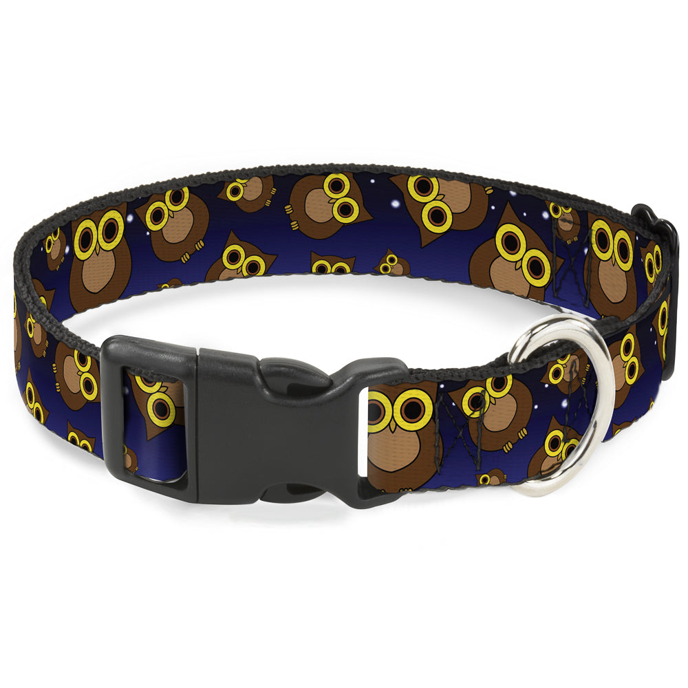 Plastic Clip Collar - Owls Scattered Black/Blue-Fade/Yellow Plastic Clip Collars Buckle-Down