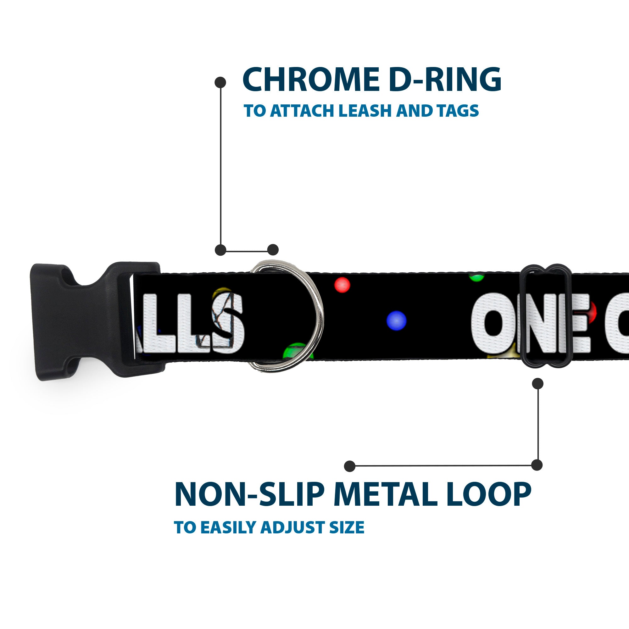 Buckle-Down Plastic Buckle Dog Collar - ONE OF US HAS NO BALLS/Balls Black/Multi Color/White Plastic Clip Collars Buckle-Down