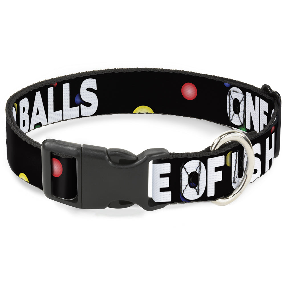 Buckle-Down Plastic Buckle Dog Collar - ONE OF US HAS NO BALLS/Balls Black/Multi Color/White Plastic Clip Collars Buckle-Down