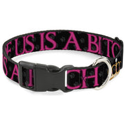 Buckle-Down Plastic Buckle Dog Collar - ONE OF US IS A BITCH Crown/Paws Black/Gray/Pink Plastic Clip Collars Buckle-Down