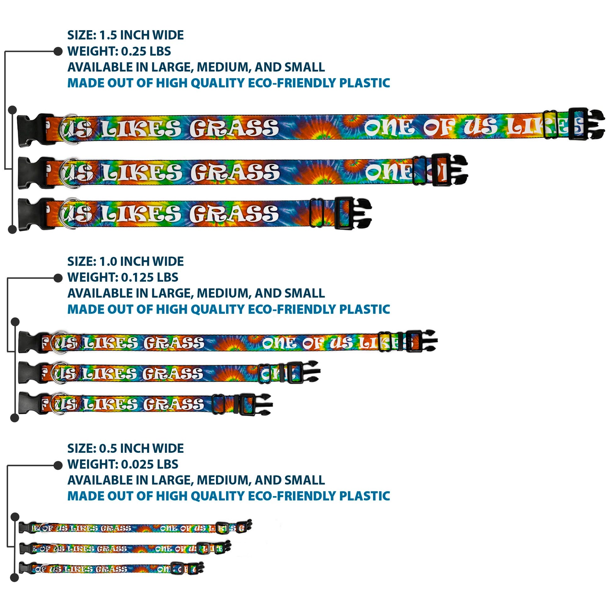 Buckle-Down Plastic Buckle Dog Collar - ONE OF US LIKES GRASS/Tie Dye Multi Color/White Plastic Clip Collars Buckle-Down