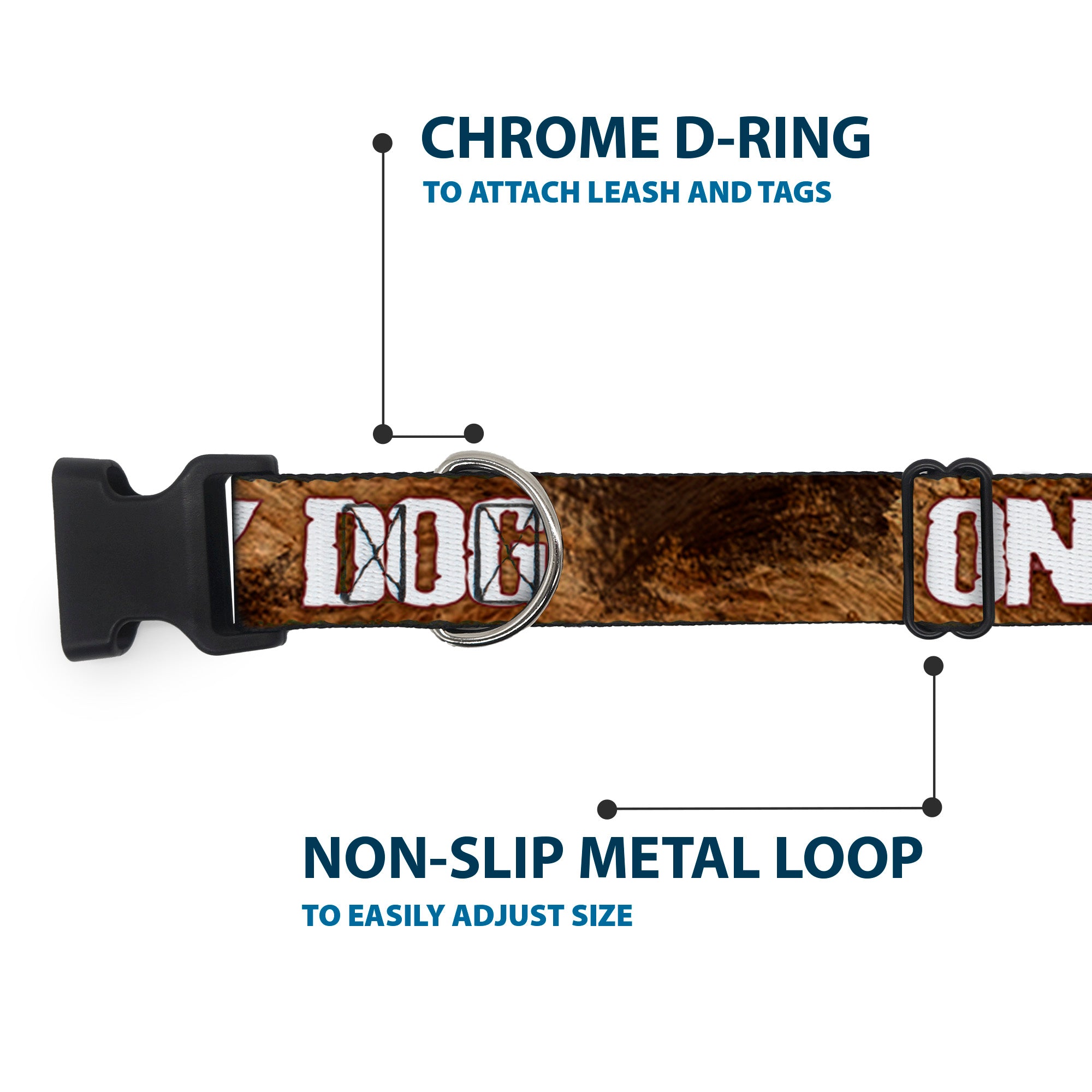 Buckle-Down Plastic Buckle Dog Collar - ONE OF US IS A DIRTY DOG/Fur Brown/White Plastic Clip Collars Buckle-Down