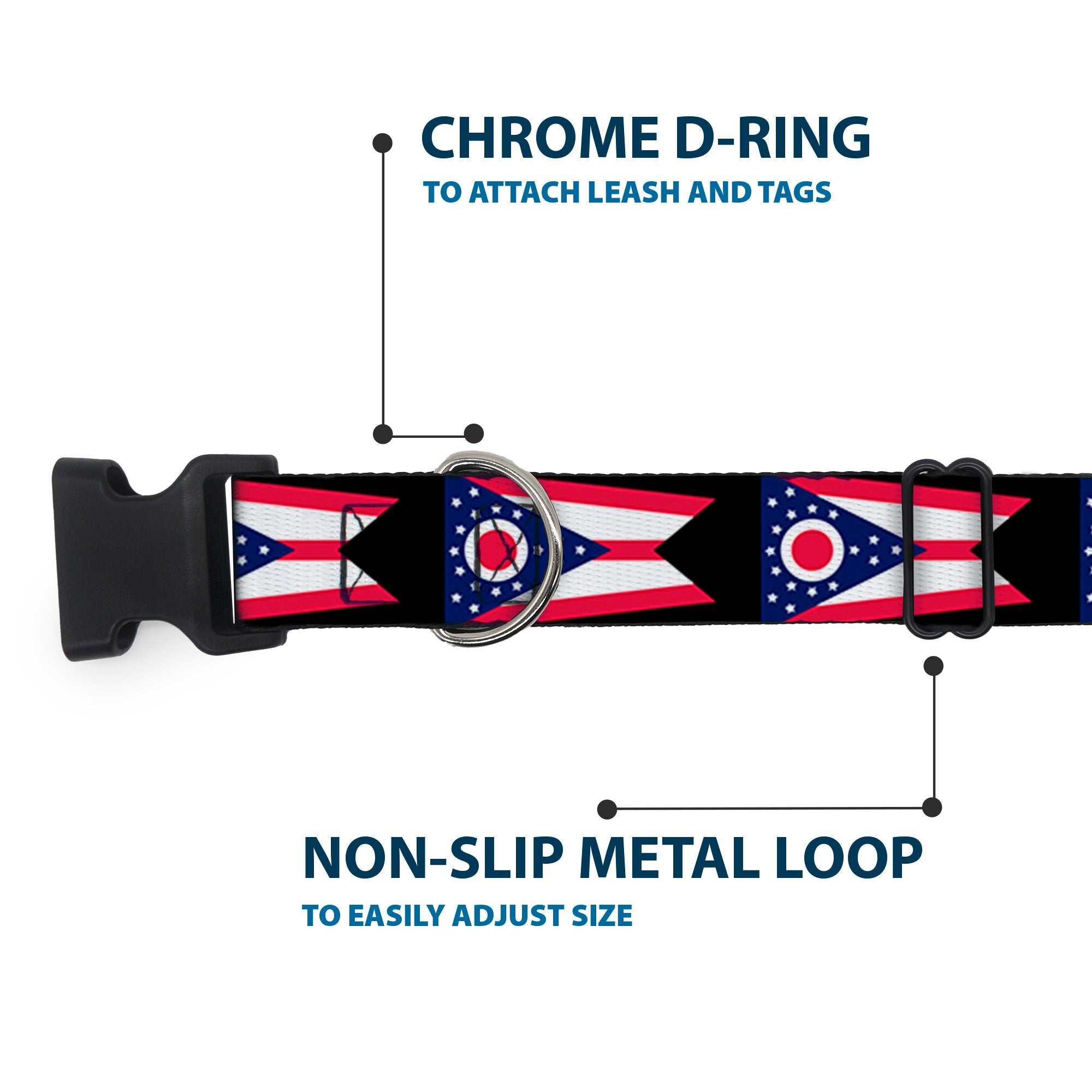 Plastic Clip Collar - Ohio Flag Repeat Black Plastic Clip Collars Buckle-Down