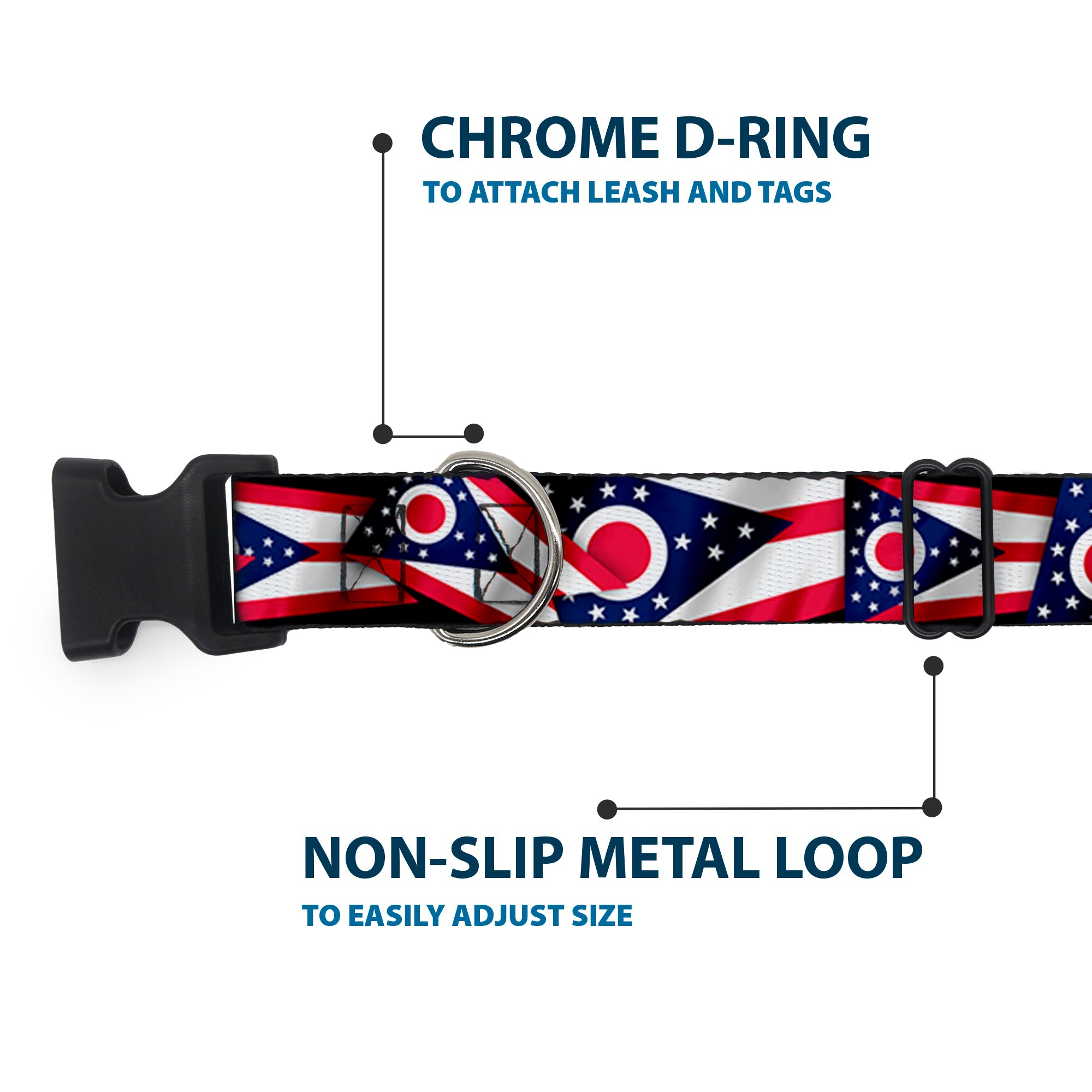 Plastic Clip Collar - Ohio Flags Stacked Plastic Clip Collars Buckle-Down