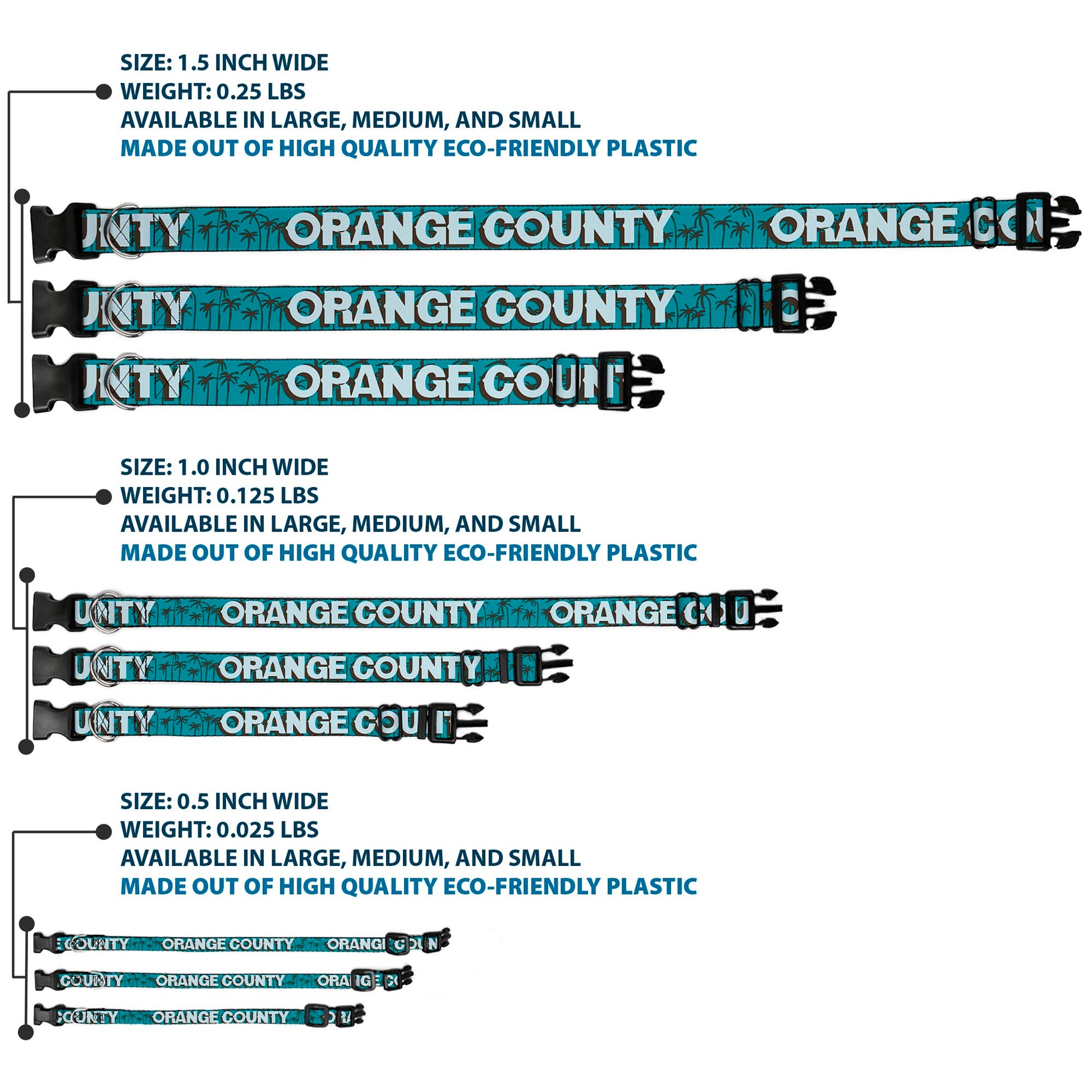 Plastic Clip Collar - ORANGE COUNTY/Palm Trees Blue/Brown/Light Blue Plastic Clip Collars Buckle-Down