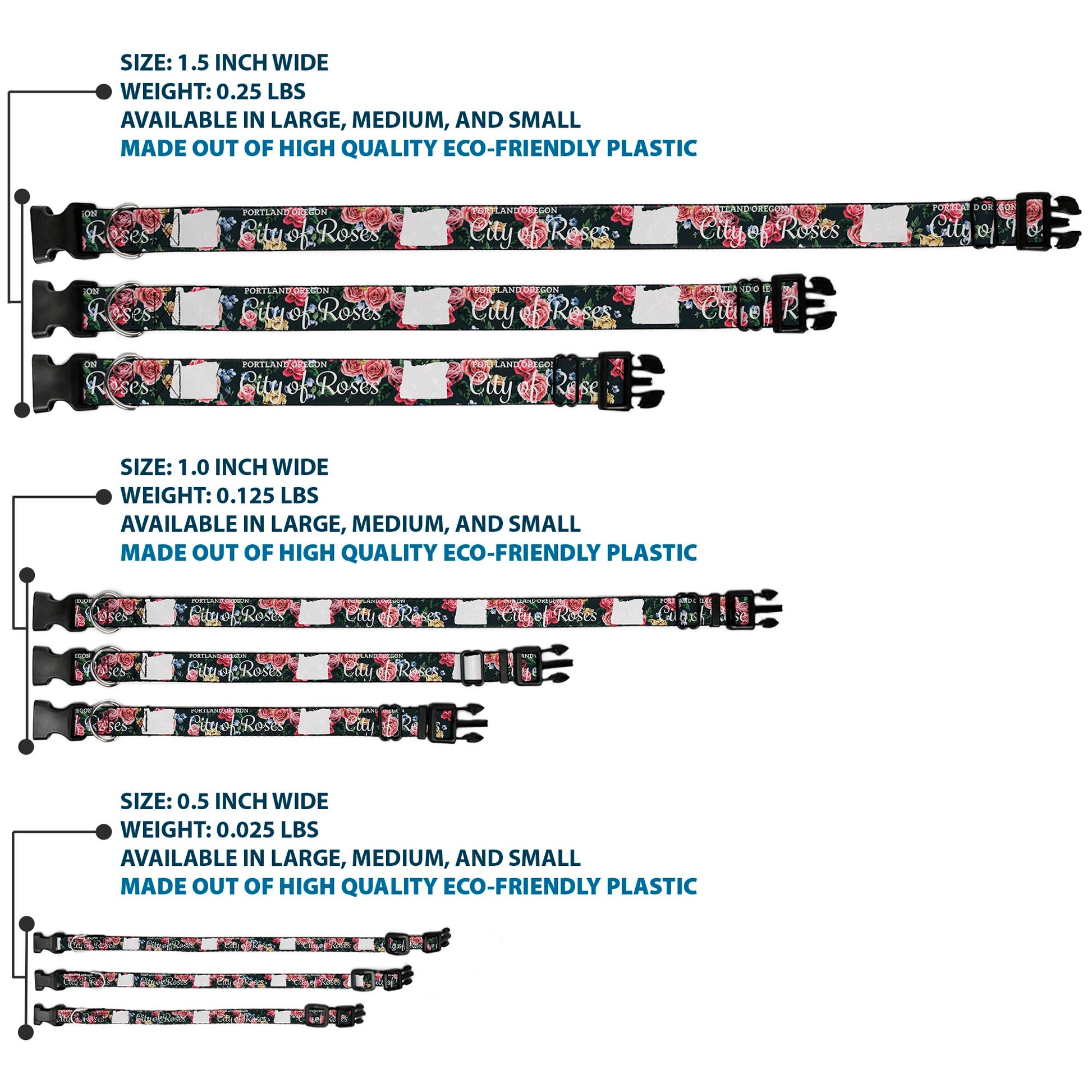Plastic Clip Collar - Oregon Silhouette/PORTLAND OREGON-CITY OF ROSES Roses/White Plastic Clip Collars Buckle-Down