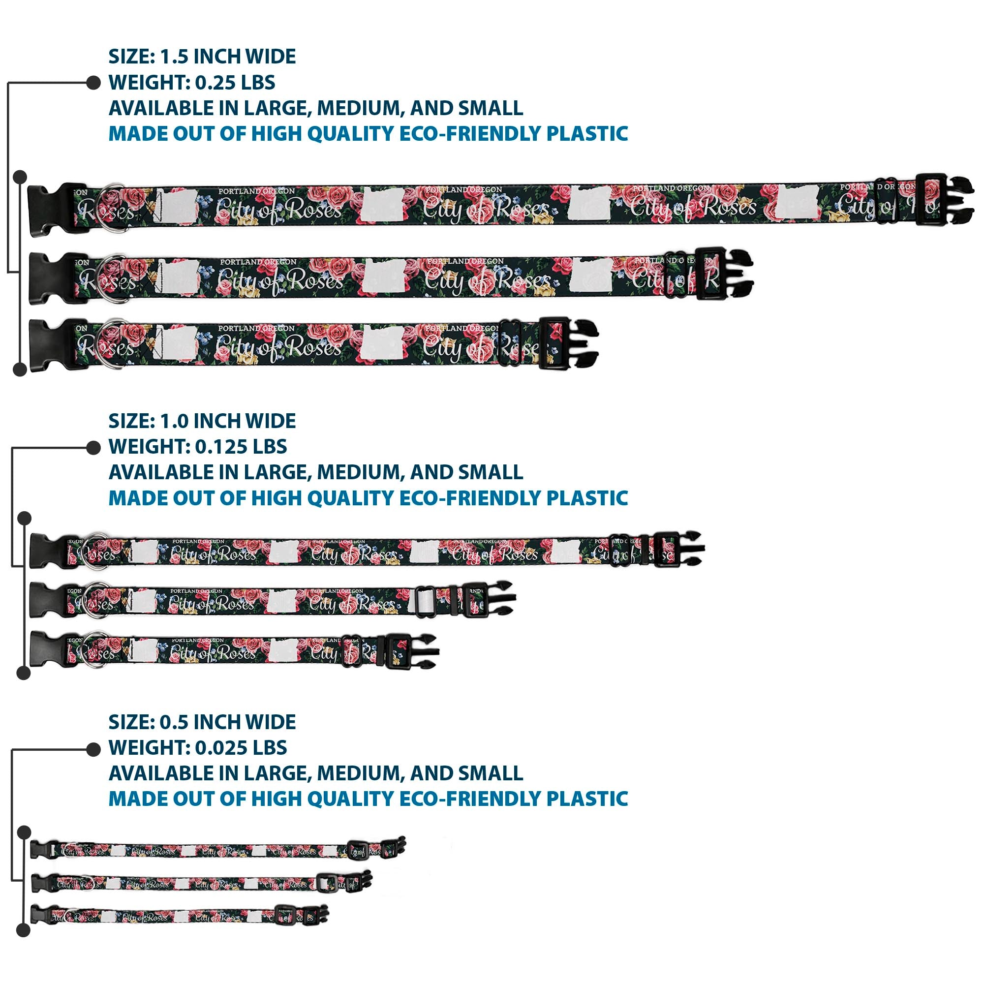 Plastic Clip Collar - Oregon Silhouette/PORTLAND OREGON-CITY OF ROSES Roses/White Plastic Clip Collars Buckle-Down