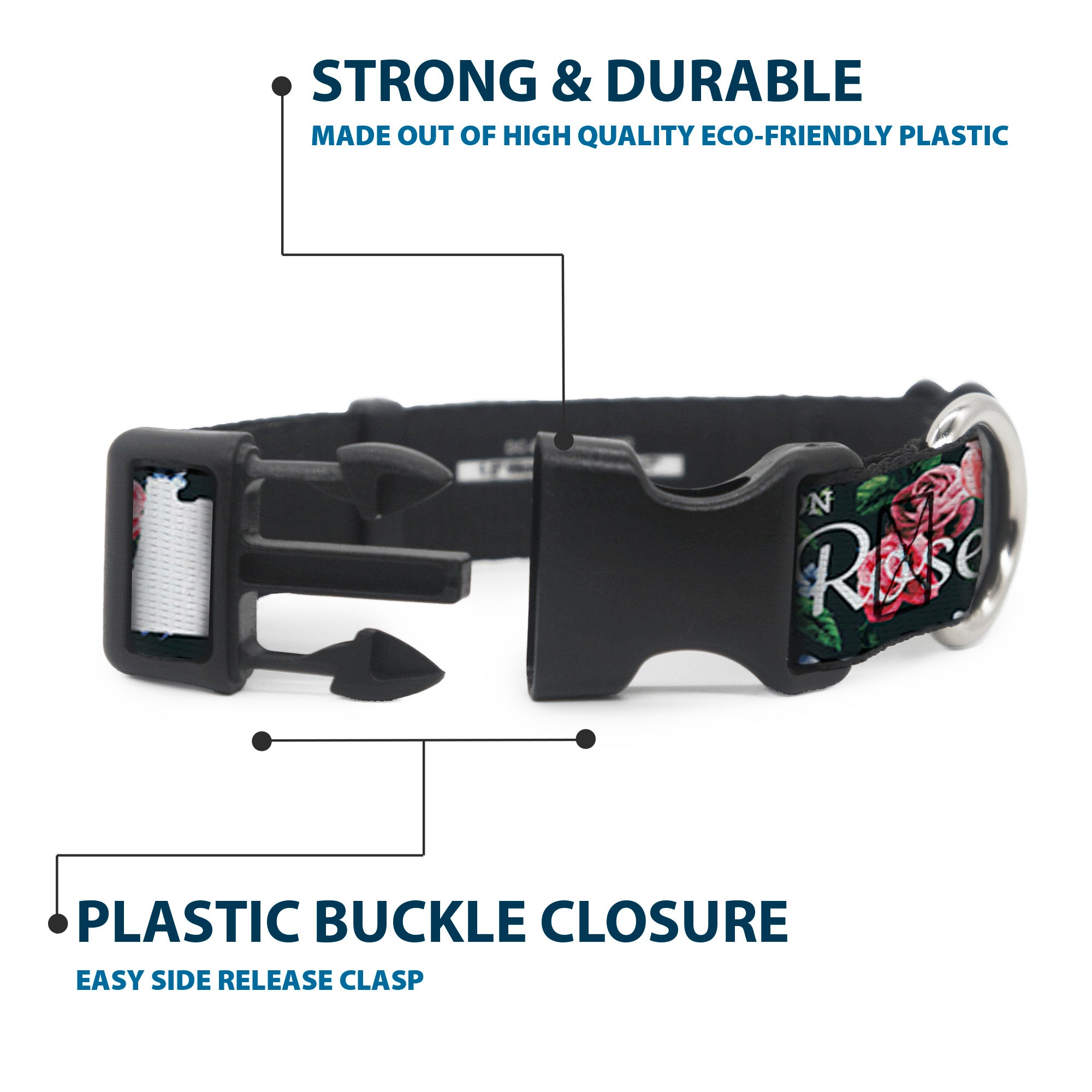 Plastic Clip Collar - Oregon Silhouette/PORTLAND OREGON-CITY OF ROSES Roses/White Plastic Clip Collars Buckle-Down