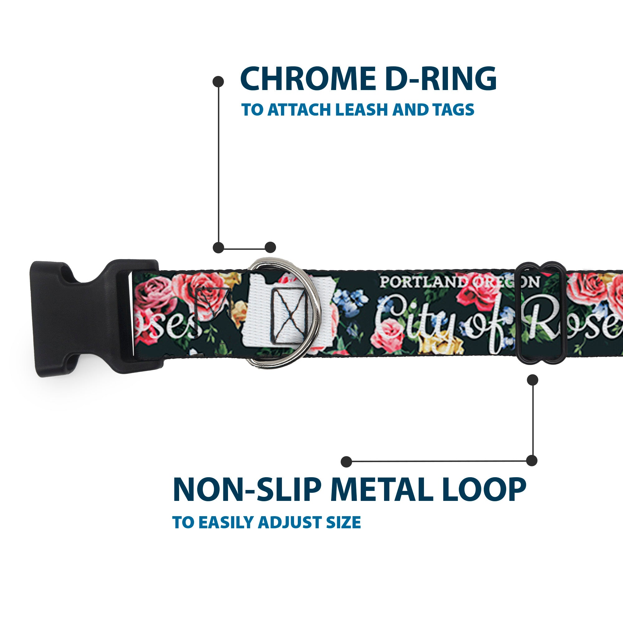 Plastic Clip Collar - Oregon Silhouette/PORTLAND OREGON-CITY OF ROSES Roses/White Plastic Clip Collars Buckle-Down