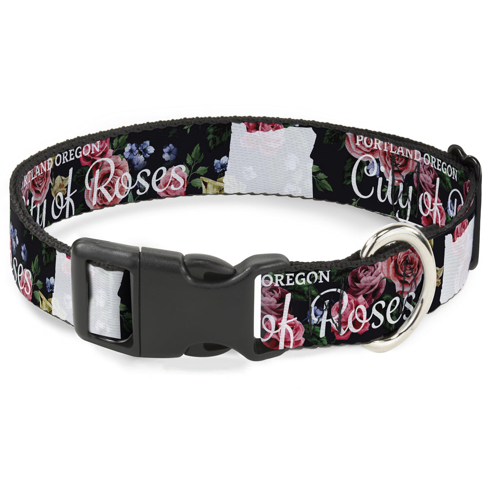 Plastic Clip Collar - Oregon Silhouette/PORTLAND OREGON-CITY OF ROSES Roses/White Plastic Clip Collars Buckle-Down