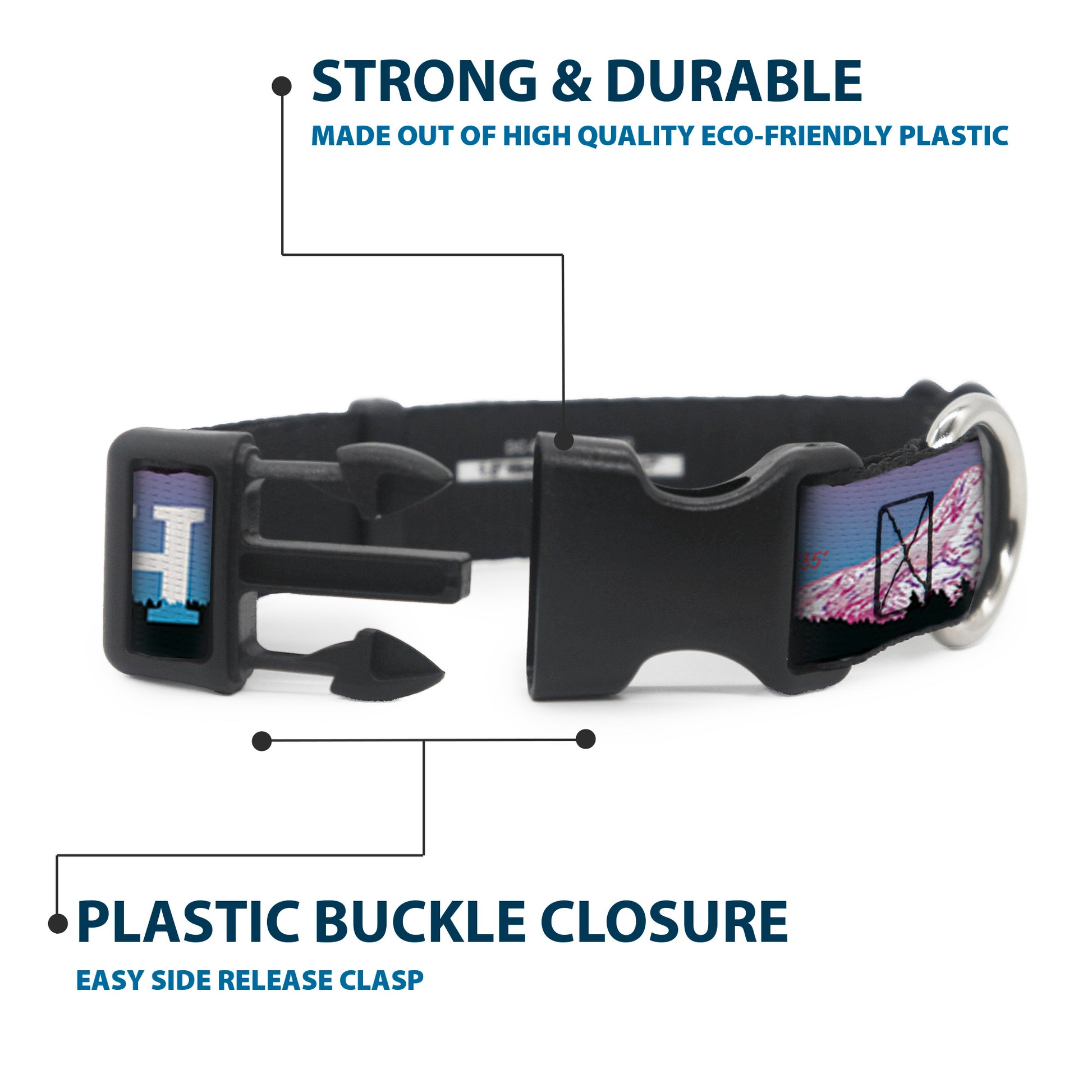 Plastic Clip Collar - Oregon MT. HOOD Scenery Blues/Purples/Black/White Plastic Clip Collars Buckle-Down