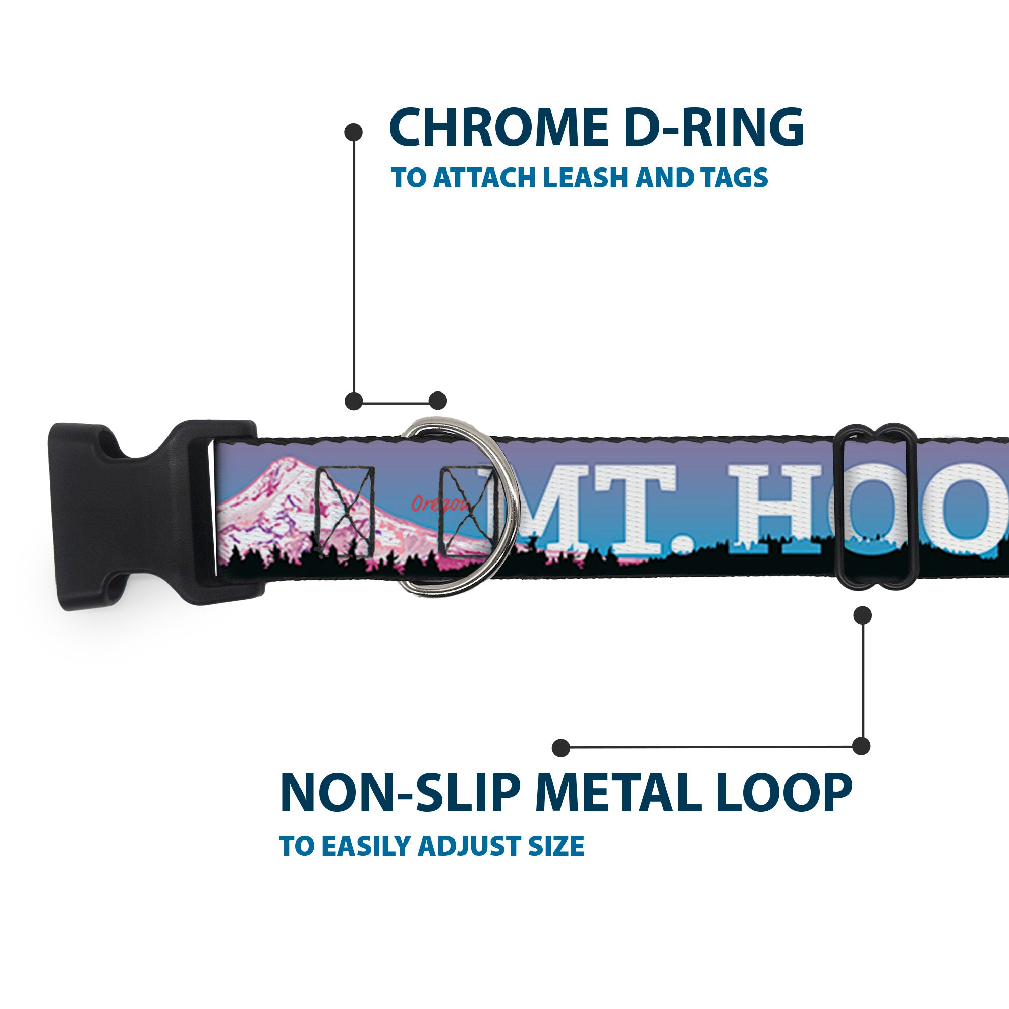 Plastic Clip Collar - Oregon MT. HOOD Scenery Blues/Purples/Black/White Plastic Clip Collars Buckle-Down