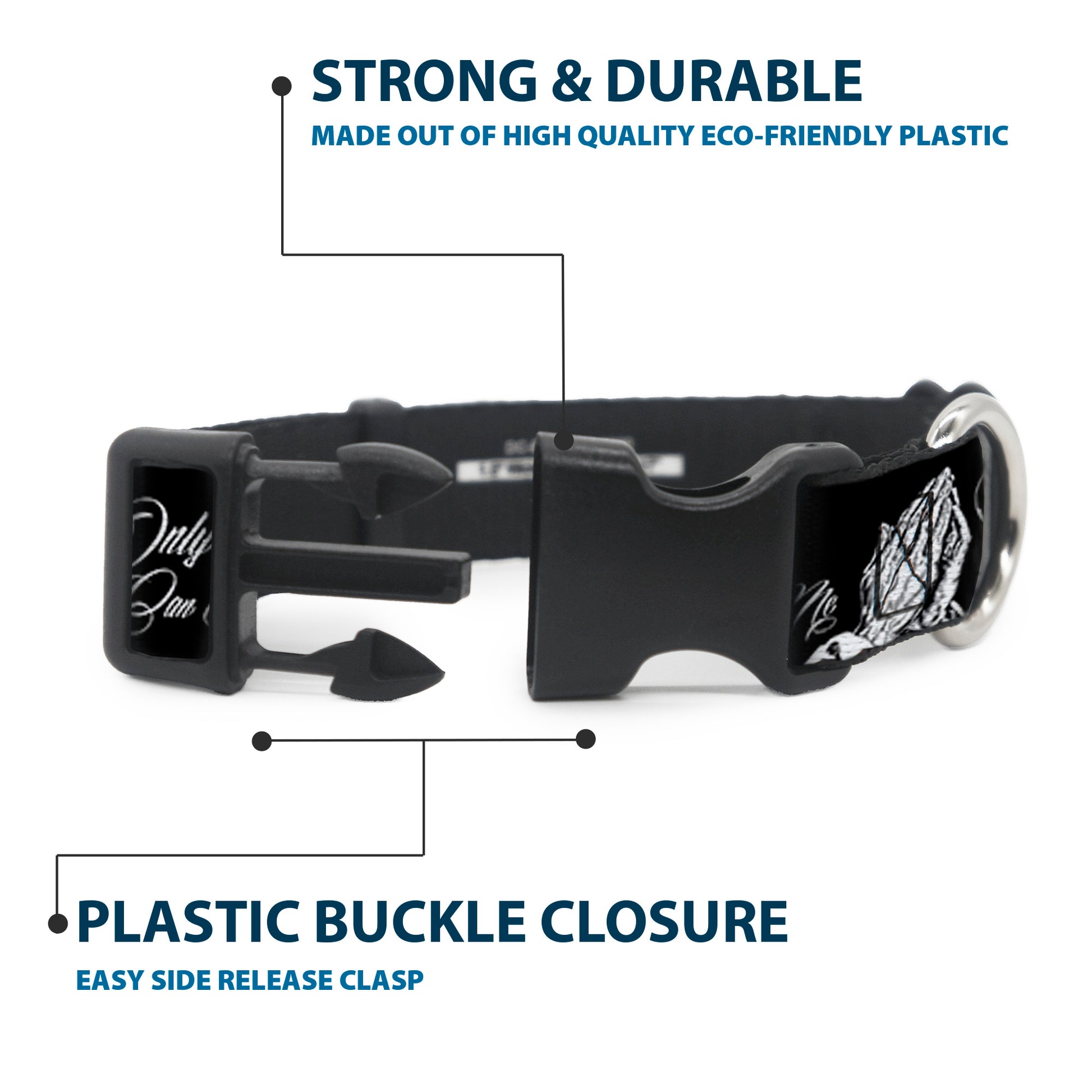 Plastic Clip Collar - ONLY GOD CAN JUDGE ME Script/Praying Hands Black/White Plastic Clip Collars Buckle-Down