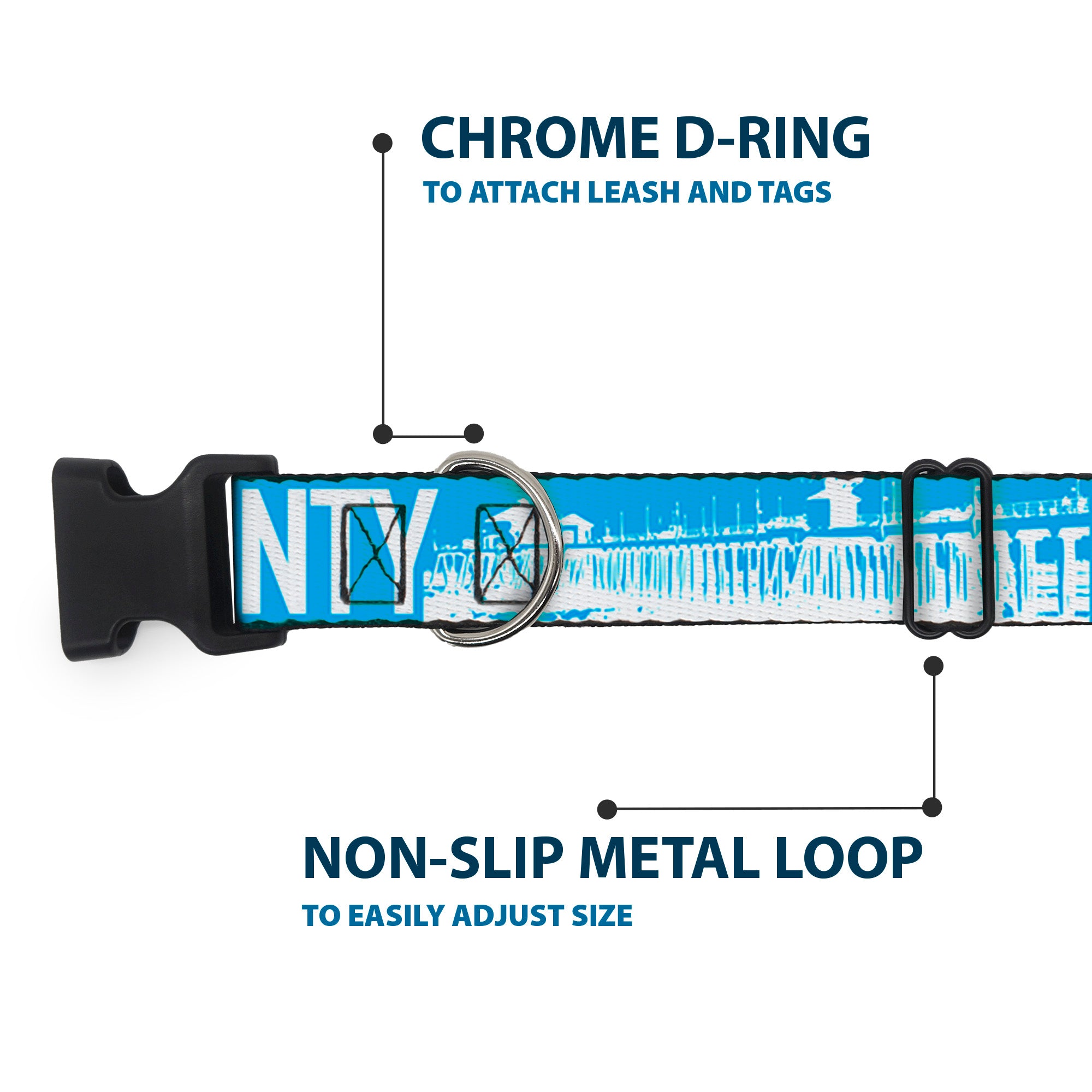 Plastic Clip Collar - ORANGE COUNTY/Pier Scene Blue/White Plastic Clip Collars Buckle-Down