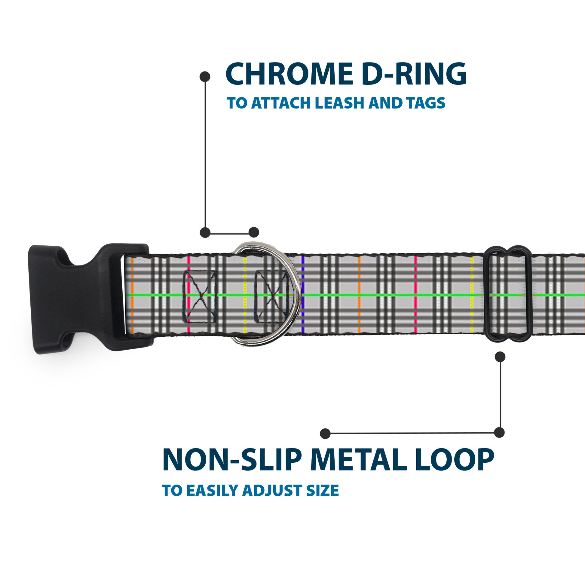 Plastic Clip Collar - Plaid Gray/Multi Neon Plastic Clip Collars Buckle-Down