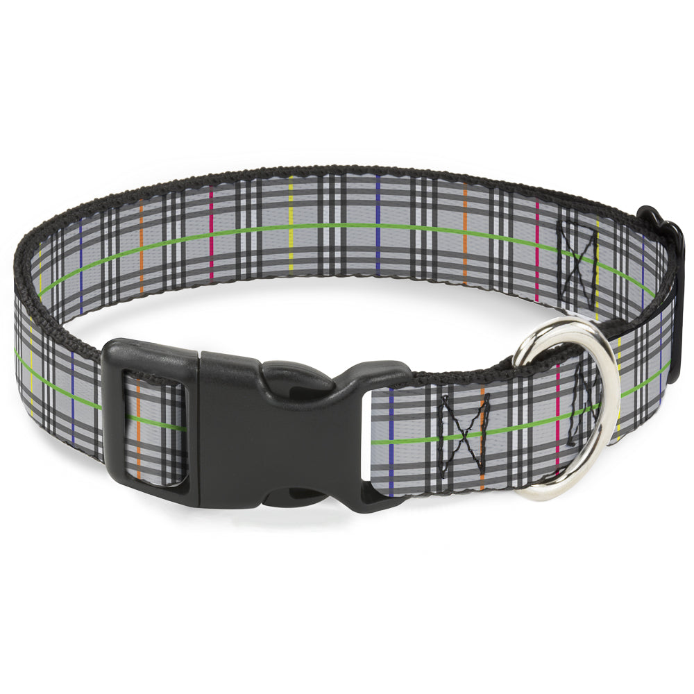 Plastic Clip Collar - Plaid Gray/Multi Neon Plastic Clip Collars Buckle-Down